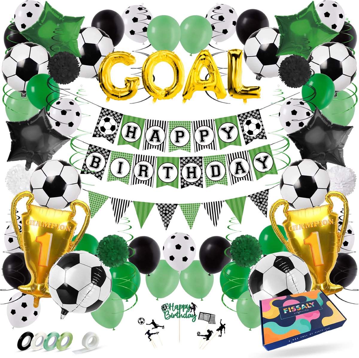 Fissaly Voetbal Decoratie Versiering – Jongens & Meisjes Kinderfeestje Verjaardag – Feest Pakket incl. Ballonnen