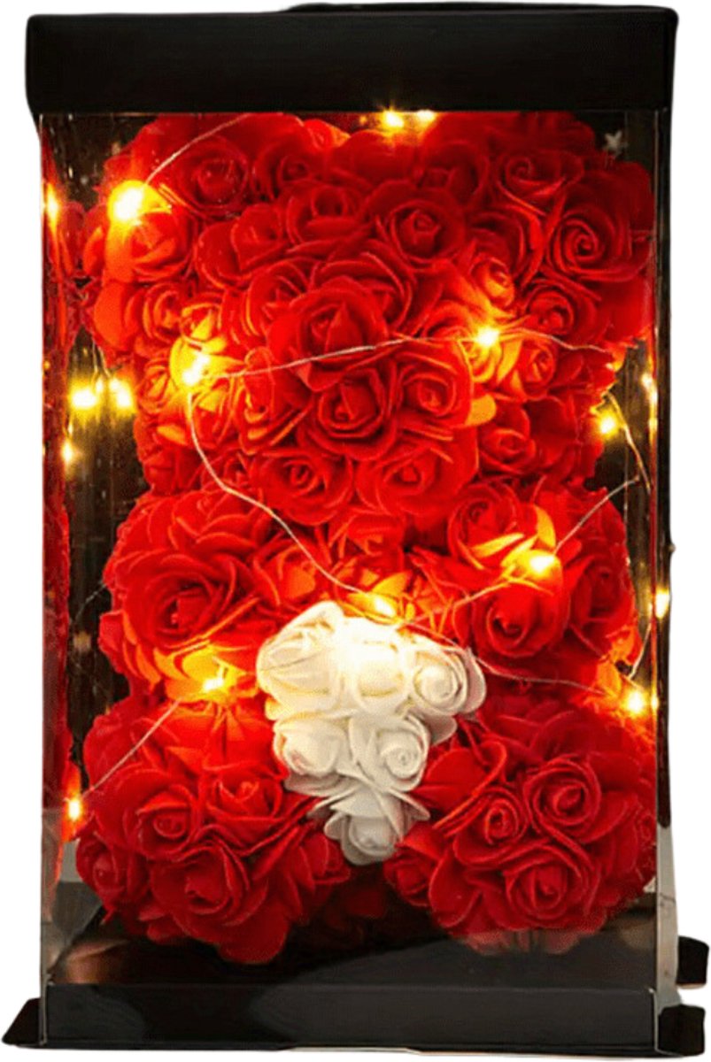 Bovista Rozen Beertje - Valentijn Cadeautje Voor Haar & Hem - Rose Bear - Rozen Beer - Teddy - Vrouw - Rood & Wit