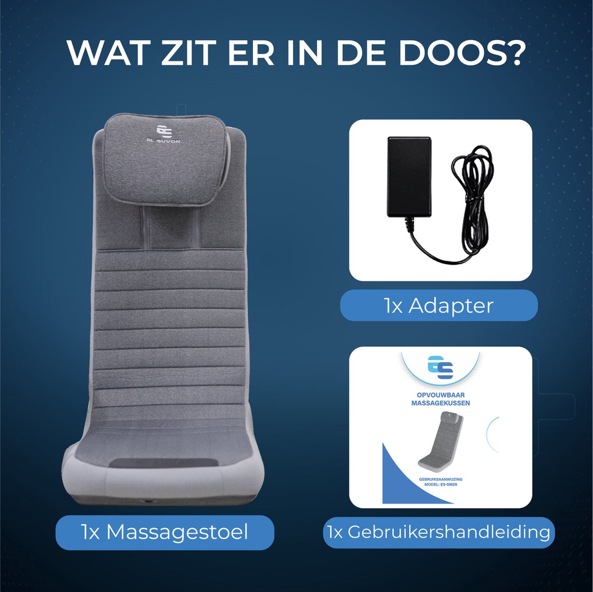 El Suvon - Shiatsu Massagestoel - Shiatsu Massagekussen - Rug- en Nekmassage - Met Verwarming - Grijs – foto 7