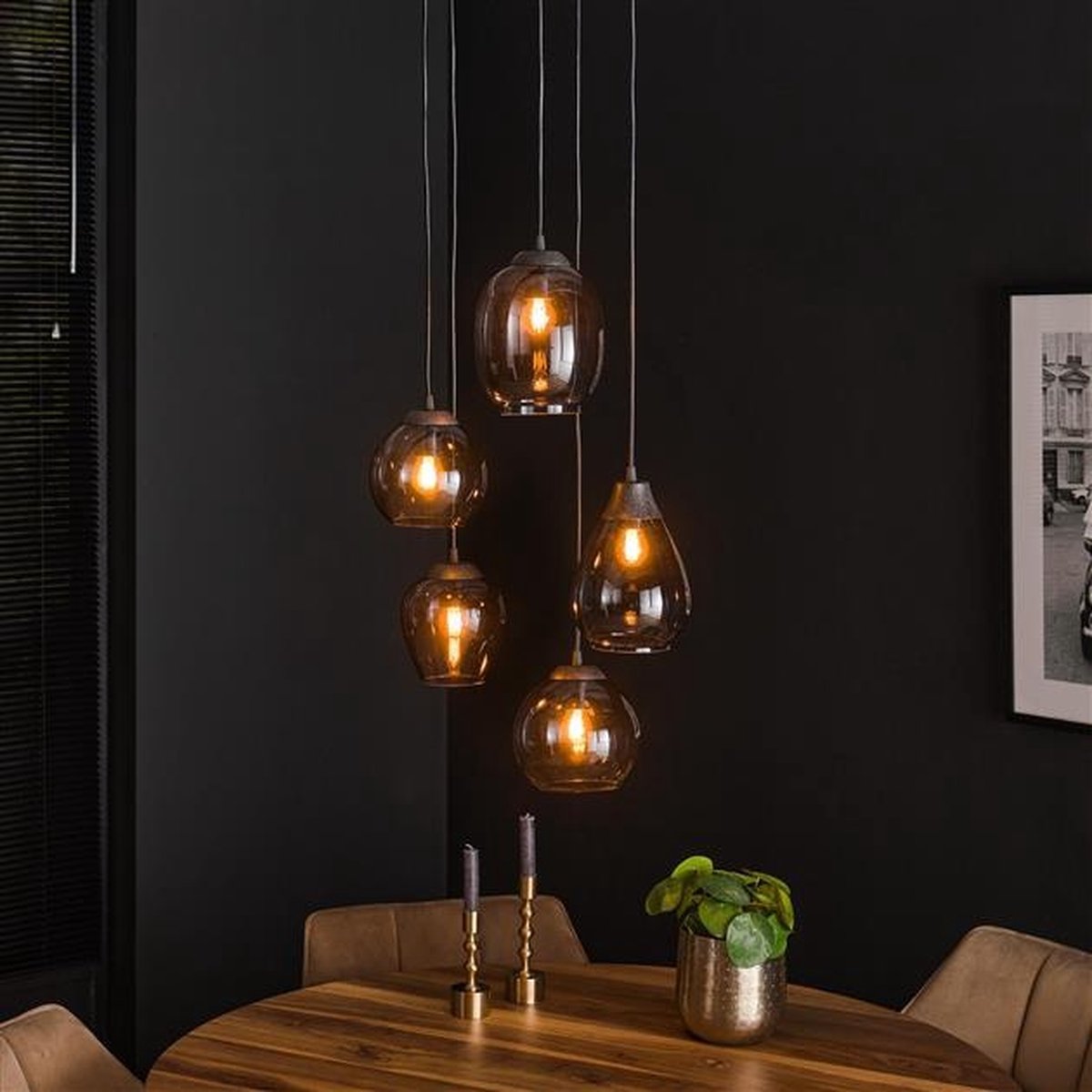 PS-Collection Getrapt Mix 5L Hanglamp - 43x43x150 cm - Chromed Glas - hanglampen eetkamer, hanglamp zwart, hanglampen woonkamer, hanglamp slaapkamer, hanglamp kinderkamer, hanglamp rotan, hanglamp hout, hanglamp industrieel