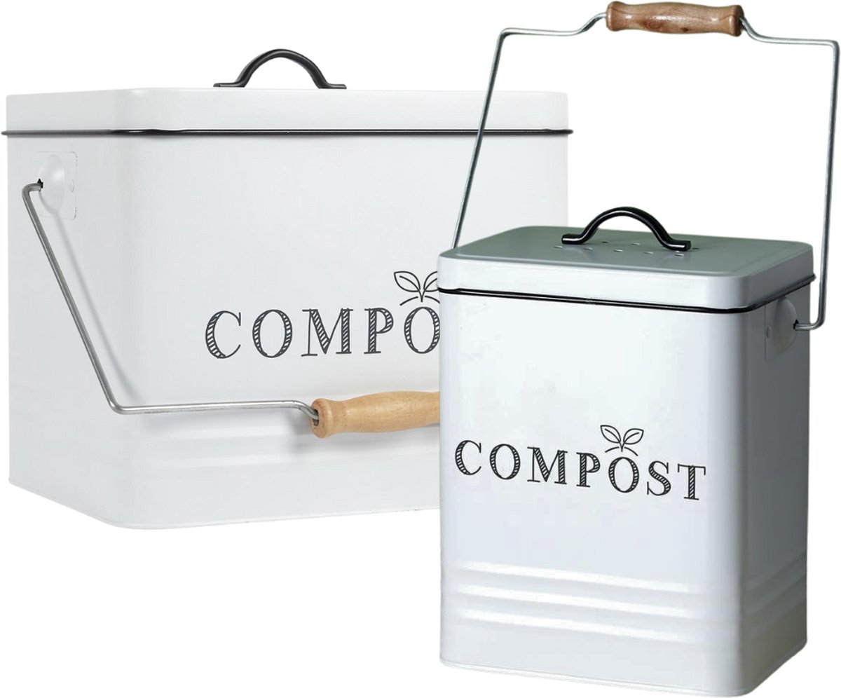 Goedkoopste Nordix Compostbak - met Deksel - Set van 2 - GFT - Afvalbakje - Aanrecht - Keuken - Prullenbak - Afvalscheiding - 5L - 10L