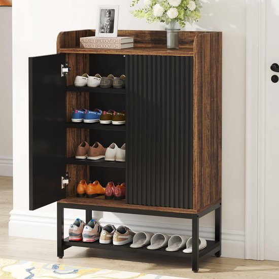 Tribesigns - Étagère à chaussures pratique - Étagère à chaussures avec 5 niveaux - Armoire à chaussures - Étagère à chaussures en métal moderne - Bois - 75 x 35 x 105 cm - Marron