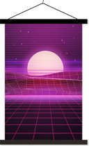 Porte-affiche avec affiche - Affiche scolaire - Gaming - Néon - Rétro - Violet - Soleil - Jeux - 40x60 cm - Lattes noires