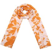 Lange dames sjaal Retro Leaves|Lange shawl|Oranje Wit|Bladerprint