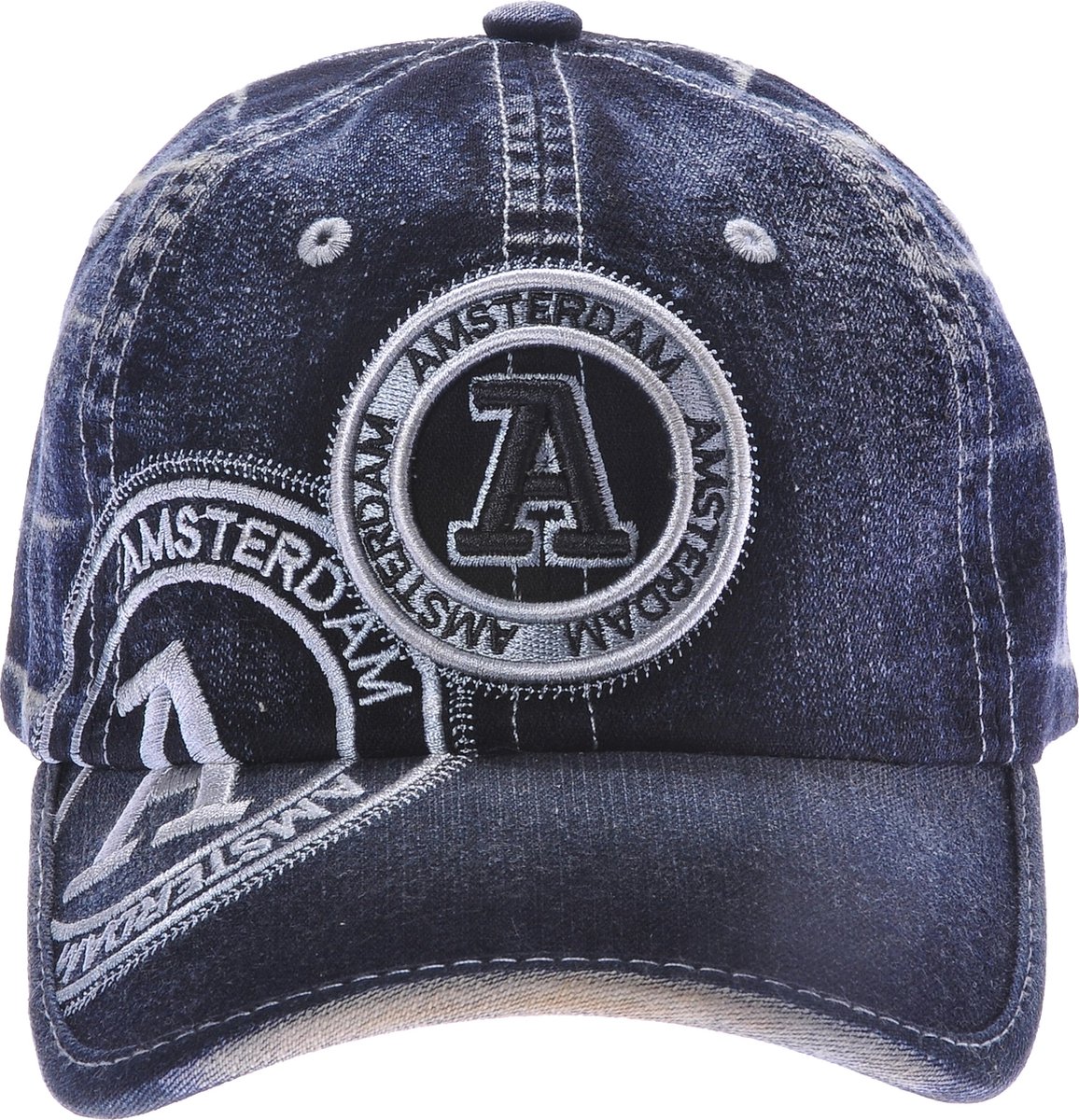 Robin Ruth - Baseball pet - Amsterdam - Denim - Zwart stone washed - Grijze embroidery