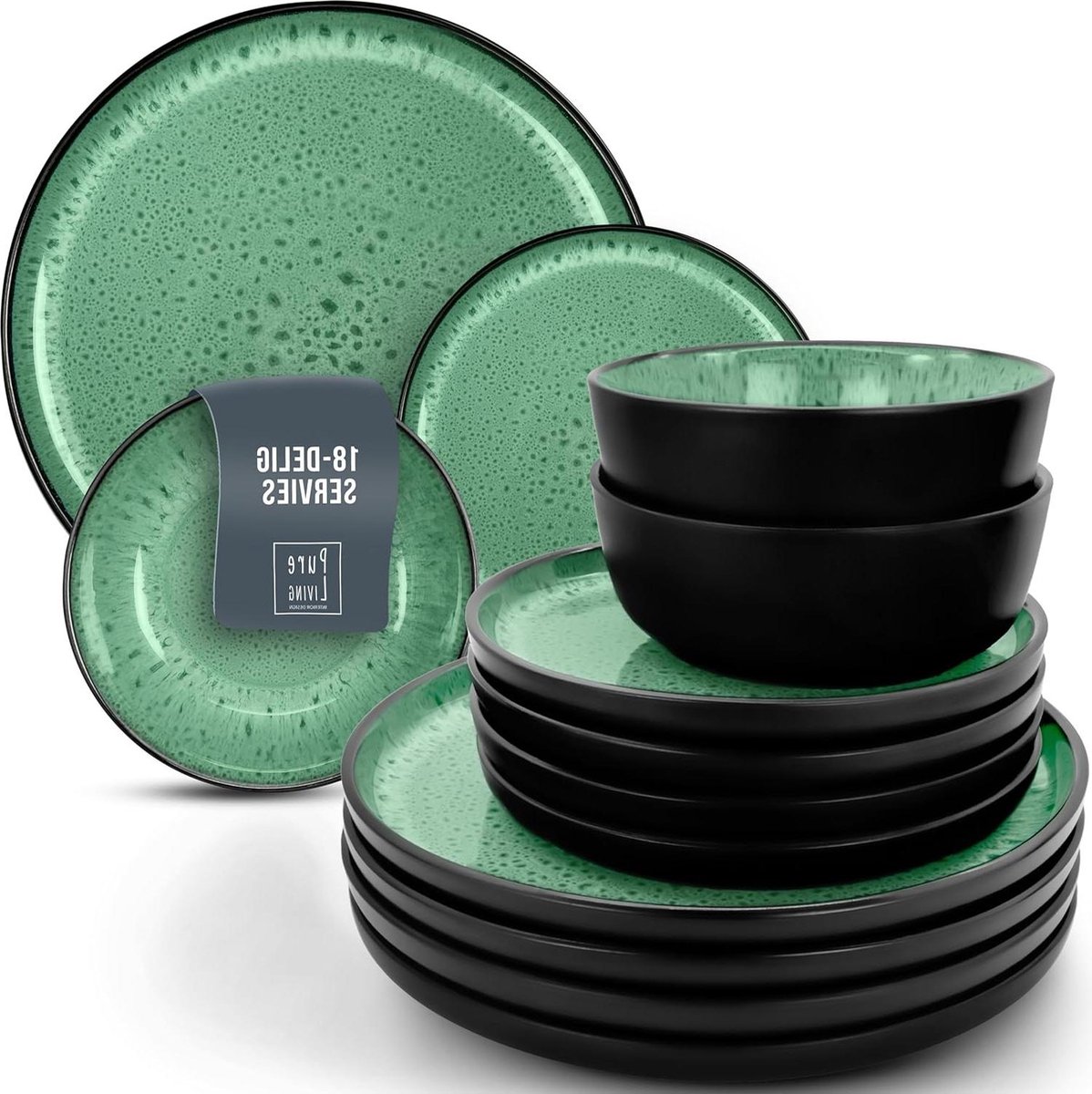 Serviesset voor 6 Personen - Ibiza Stijl - 18-delig - Vaatwasser- Magnetron- en Krasbestendig - Eetgerei salie groen bordenset 6 person