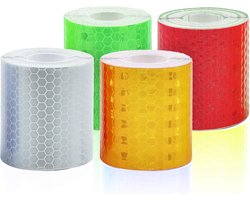 4 rollen - reflecterende tape, zelfklevende veiligheidswaarschuwingstape, zichtbare nachtreflecterende striptape, filmstickertape 5x 300 cm weerbestendig, reflecterende tape 4 kleuren (white, green, red, orange)