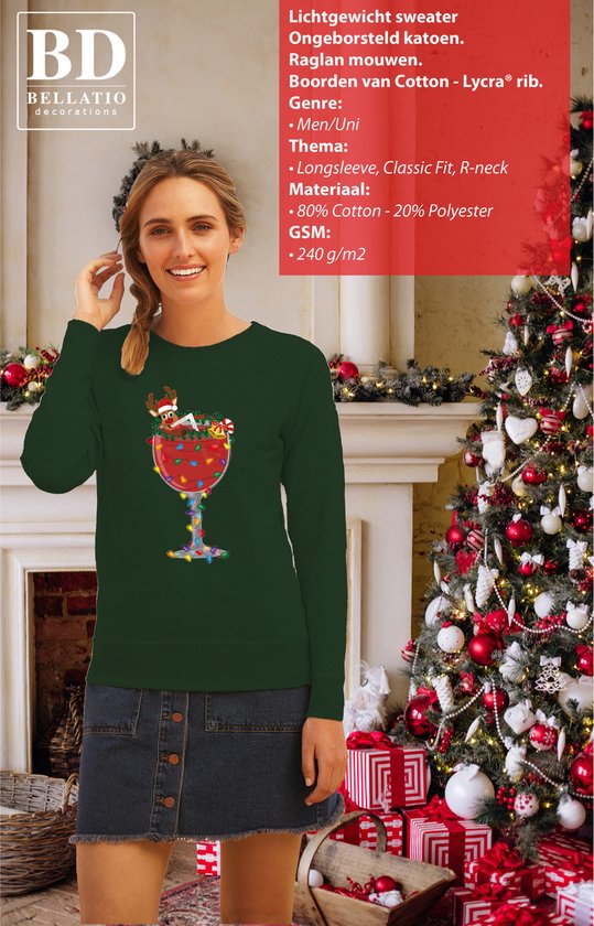 Bellatio Decorations Wrong Pull de Noël/Pull pour Femme - Verre à Cocktail avec Rudolf - Vert - Cadeau de Noël XL
