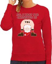 Bellatio Decorations Foute Kersttrui/sweater voor dames - all I want is - rood - blote kont - kerstman XS