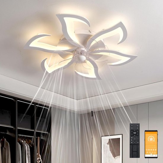 ASJK Plafondventilator met Licht, 72W Stille Moderne LED-plafondventilator met verlichting voor Slaapkamer, Woonkamer, 6 Omkeerbare Snelheden, Timer. Grijs