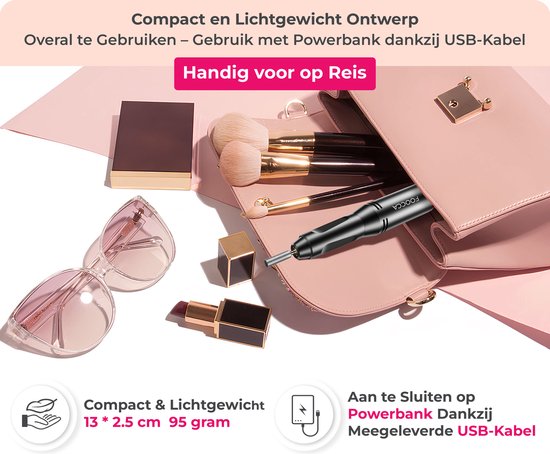 FOOCCA® Elektrische Nagelvijl - Nagelfrees 30000 RPM - Bedraad - Pen Pro - 12 Bitjes + 65 Schuurrolletjes + 3 Accessoires - Manicure en Pedicure Set - Ergonomische Aluminium Behuizing - Eeltverwijderaar - Kalknagels