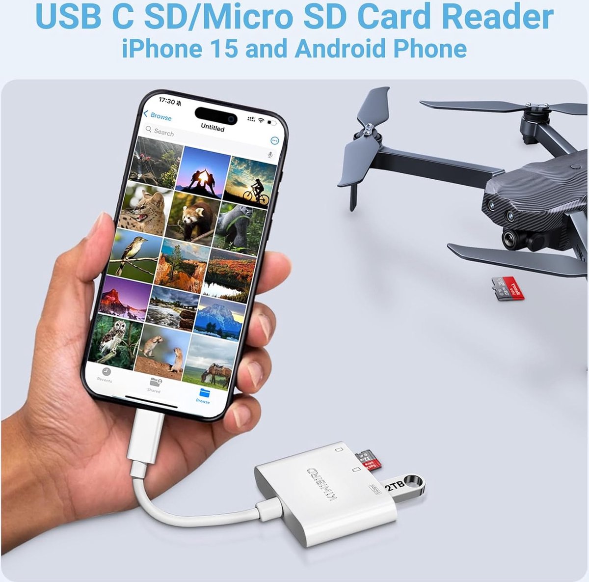 KiWiBiRD USB-C Kaartlezer – SD En Micro SD, OTG, 60MB/s, Compatibel Met IPhone 16/15, Mac, IPad, Galaxy S24 En Meer