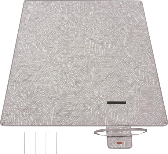 Relaxdays picknickkleed grijs-wit gestreept, XXL, 200 x 200 cm, warmte-isolerend, opvouwbaar, waterdicht, grijs-wit