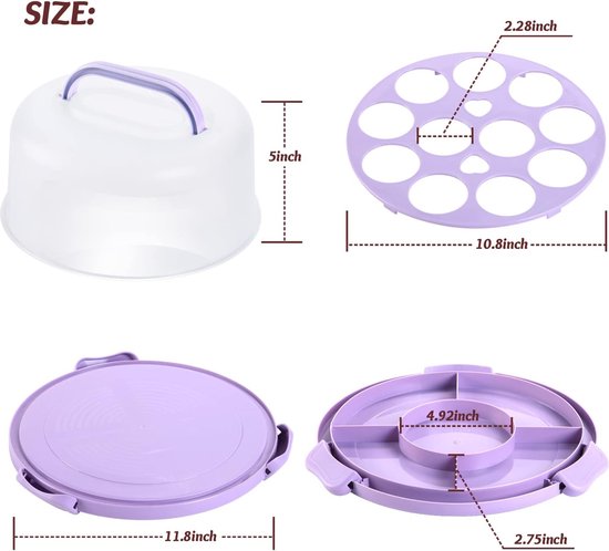 Boîte Transport Gâteau 10 Pouces Avec Couvercle - Cloche Gâteau Cupcakes Antidérapante Ohuhu