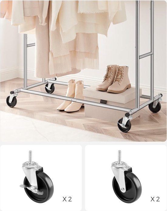 MIRA Home - Kledingrek - Opbergrek - Garderoberek - Kapstok - Chrome - 129x55x172