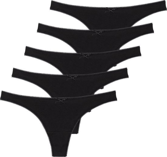 Calzera 5 Katoenen Dames Strings - Ultiem Comfort - Zwart - Maat M