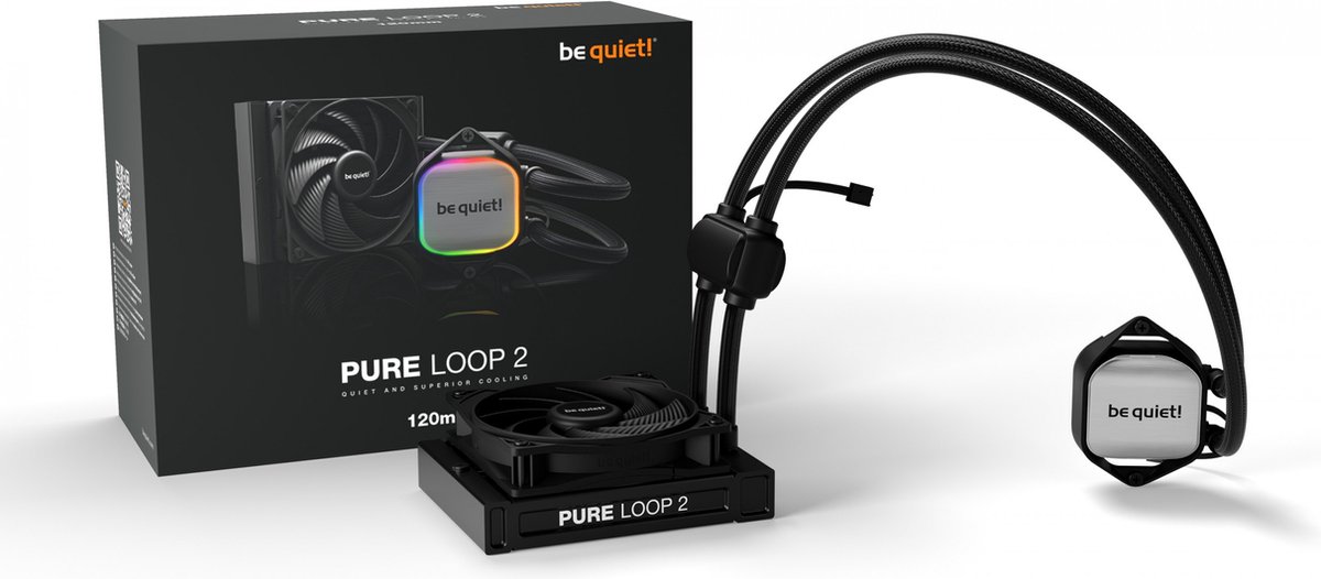be quiet! Pure Loop 2 120 mm - Vloeistof-koelsysteem processor afmeting radiator 154 mm - ARGB Pomp - 1x Pure Wings 3 PWM 120 mm fans - voor Intel LGA 1700, 1200, 115x - AMD AM5, AM4 - zwart