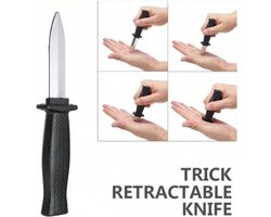 Nep Mes - Speelgoed Mes - Fop mes - Inschuifbaar mes - Kunststof - Nep Dolk - Fake Mes - Fopartikel - Carnaval - Halloween - 19cm - Zwart