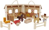 Ensemble de jeu stable pour chevaux en bois, 13 pièces.
