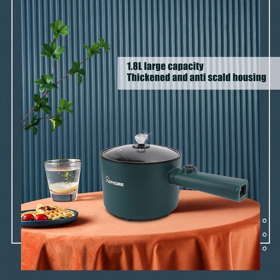 Elektrische Kookpan 1.5L met Stoomaccessoires, Elektrische Pan voor Bakken/Ramen/Fondue/Soep, Geschikt voor Thuis/Kamperen/Studenten, Keramische Anti-aanbaklaag, Dubbele Vermogensregeling, Beige