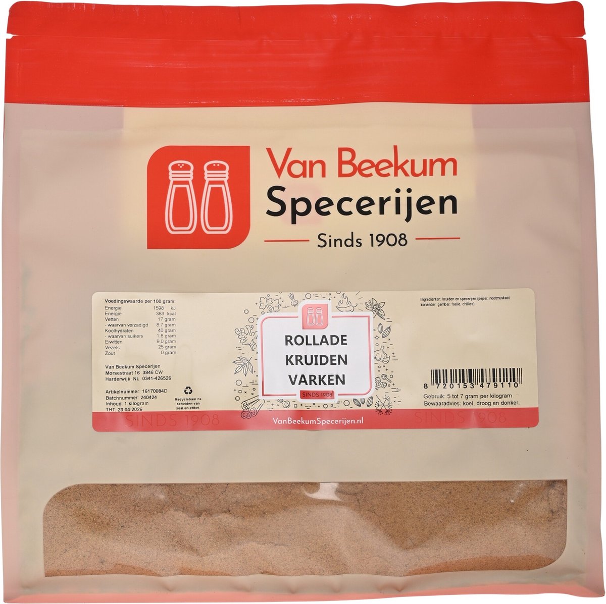 Goedkoopste Van Beekum Specerijen - Rollade Kruiden Varken - 1 kilo (hersluitbare stazak