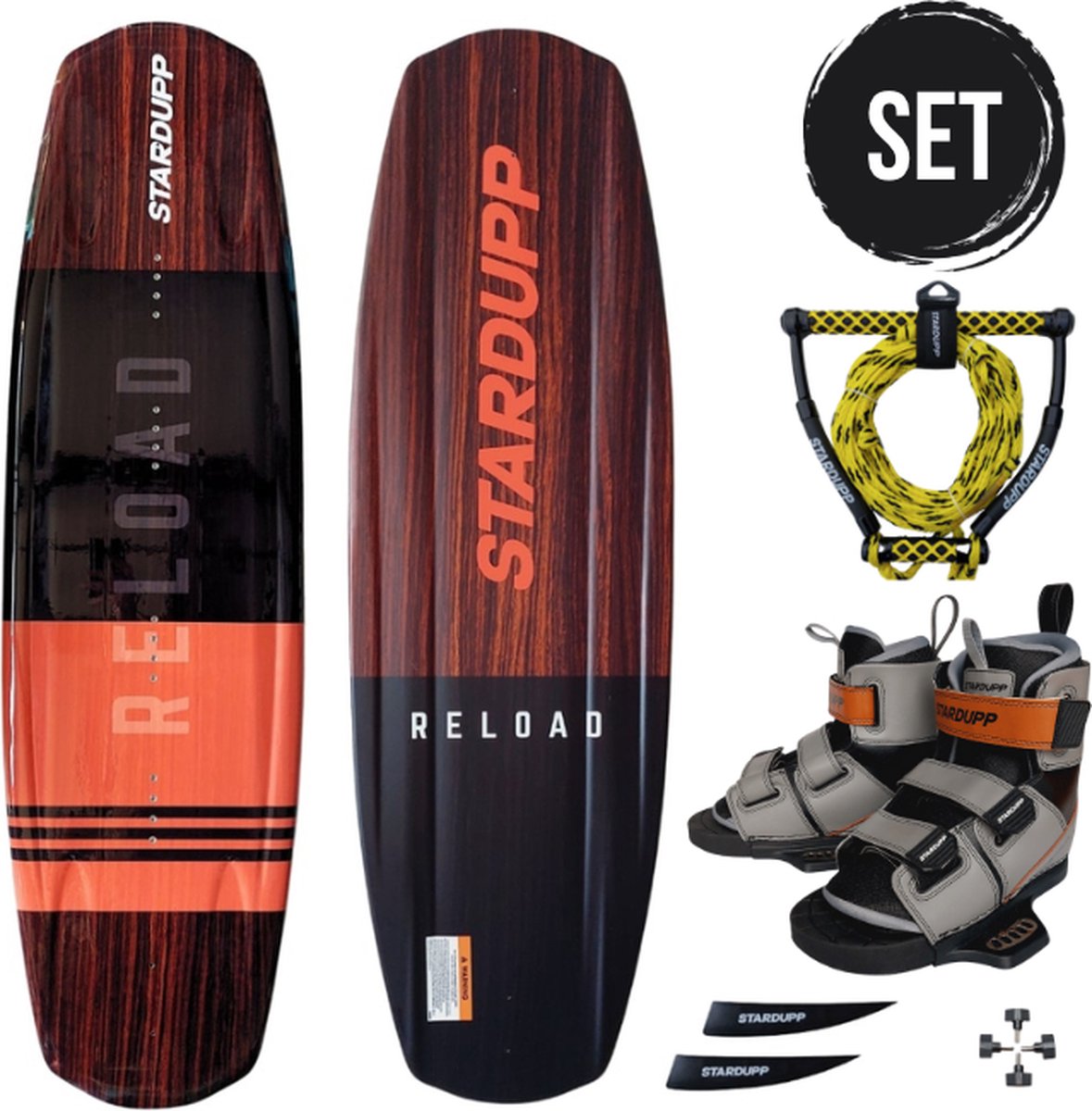 Stardupp Reload Wakeboard Set Red - 139cm - Wakeboard + Lijn + Bindingen