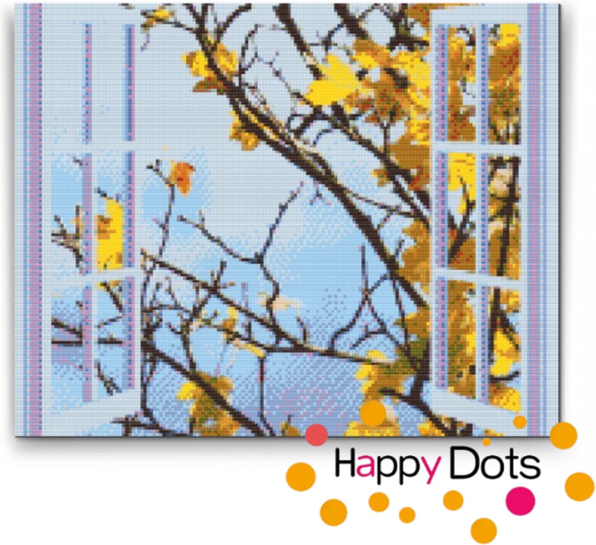 Diamond Painting Raamzicht Herfst - 40x50cm - Ronde steentjes (HappyDots)