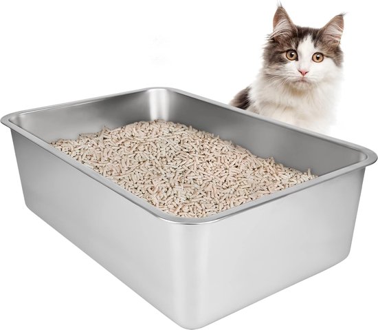 Grote roestvrijstalen kattenbak voor katten en konijnen - nooit