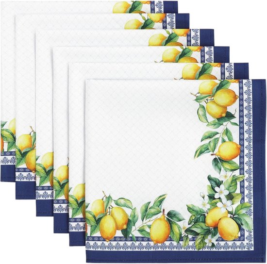 Selbro ® Set de 6 Serviettes en Tissus élégantes avec motif feuilles de citronnier pour Tables de fête