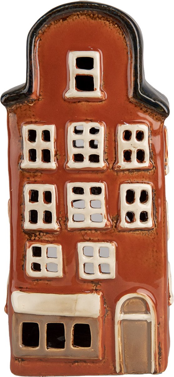 Clayre & Eef Waxinelichthouder Huis 12x9x25 cm Rood Blauw Keramiek