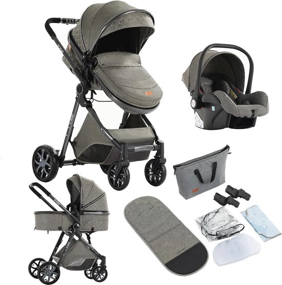 Magic ZC 3-in-1 babywagen, 3-delig, draagbaar, inklapbaar, met één klik, 3-delige kinderwagen met omkeerbare tweeweg-schuiver, babywagen met accessoires, 739 rood