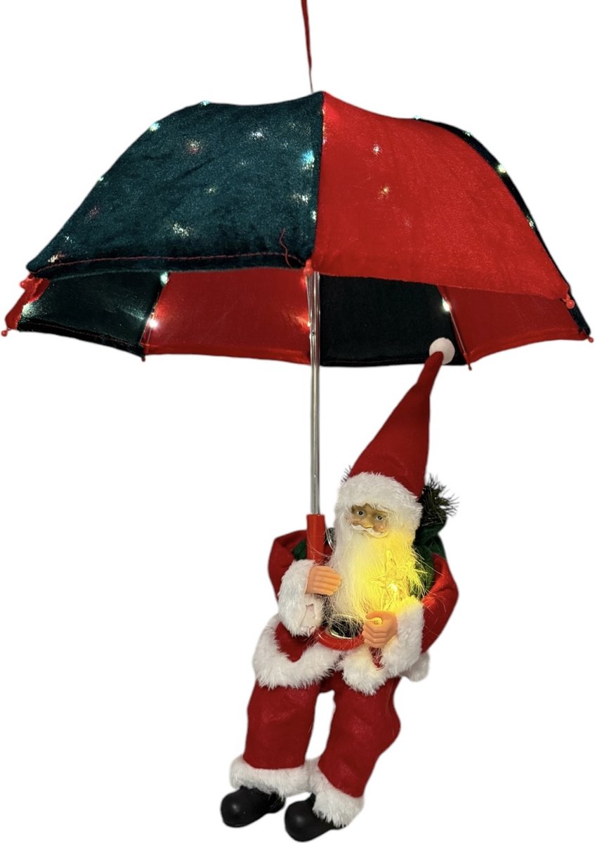Santabrella kersthanger kerstman met verlichting - H60 x D50 cm - Rood / Groen