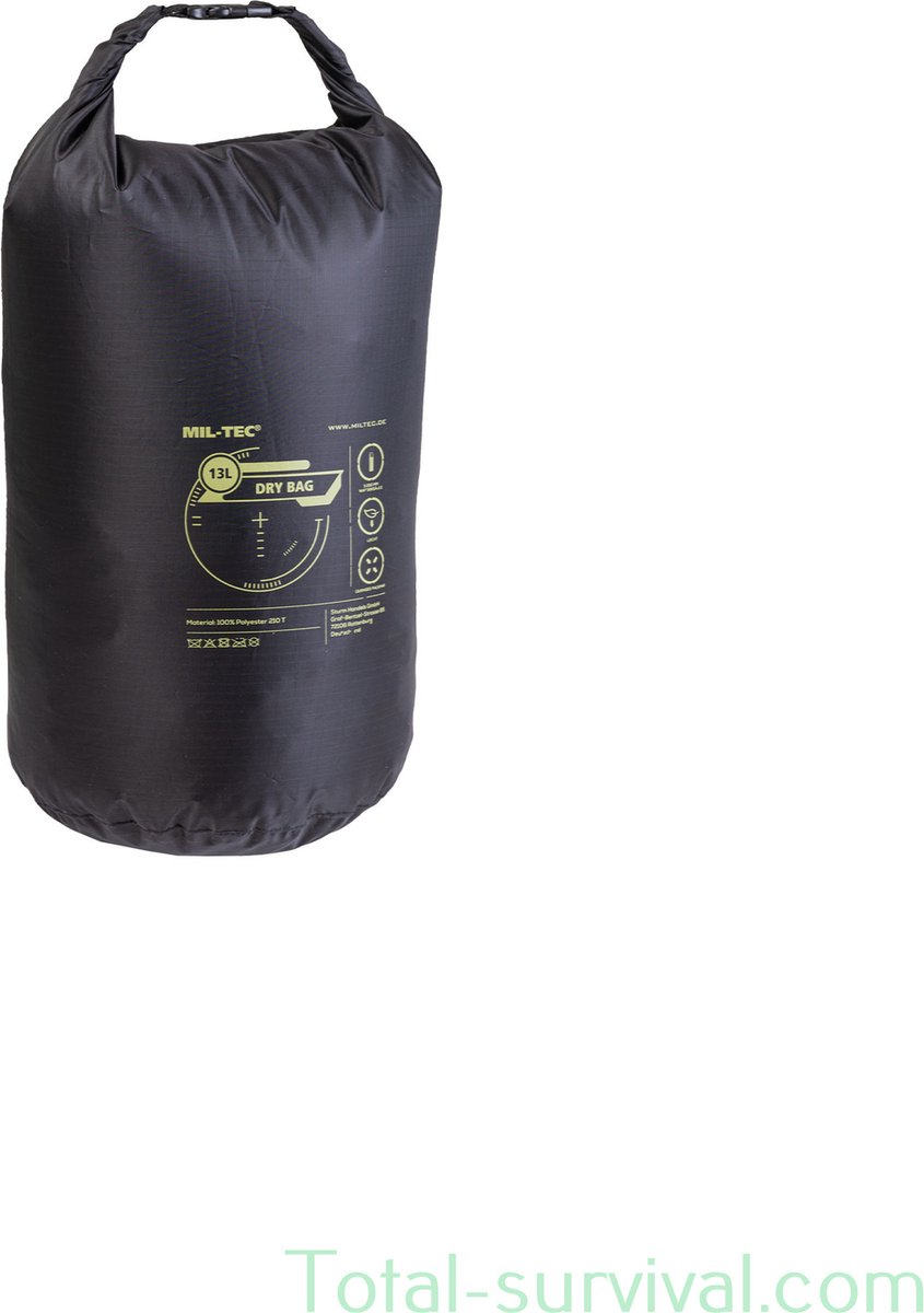 Mil-Tec Waterbestendige Drybag, Rip Stop, 13L, zwart
