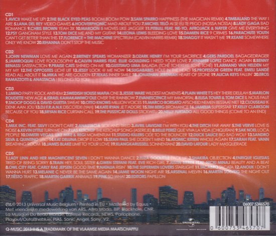 Achterkant CD-hoes met tracklist voor de albums 1 t/m 5 van Millennium Top 1000 Vol. 4.