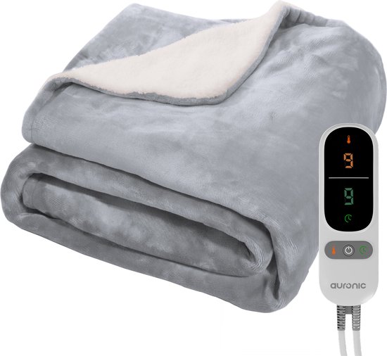 Auronic Elektrische Deken - Warmtedeken - Sherpa Fleece - 9 Hitte en Timerstanden - Bovendeken - 180x130 - 1 persoons - Grijs