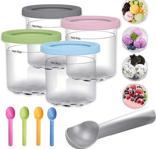 4 Containers voor Ninja Creami Swirl NC700 NC701EU-serie, 480 ML Ijscontainers Accessoires voor Ninja-Ijsmachine BPA-Vrij Vaatwasmachinebestendig