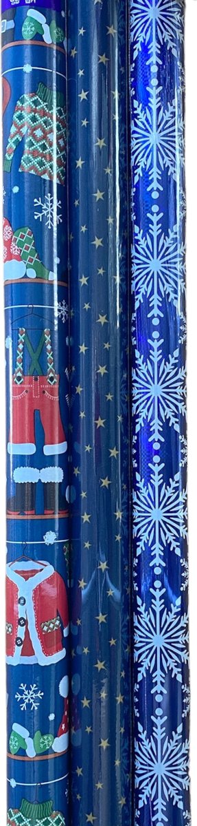 FESTIVE GIFTS Inpakpapier - Cadeaupapier - 200 x 70cm - 3 rollen - Kerst - Luxe - Luxe Cadeauverpakking - (ontwerp/kleur)