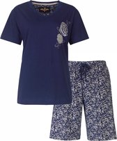 Medaillon Dames Shortama - Pyjama Set - Korte Mouwen - Marine Blauw - Maat M