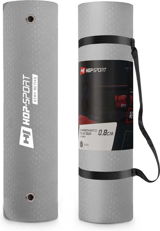 Hop-Sport fitnessmat HS-T006GM Pilates gymnastiekmat van TPE is een antislip en opvouwbare vloermat - 183 x 61 x 0,6 cm, Geel grijs