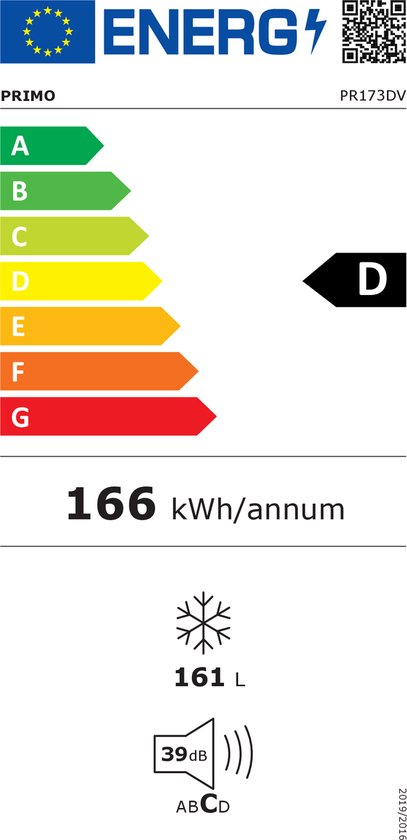 PRIMO PR173DV Congélateur - 161L - énergie D - Congélateur Pose No Frost - 5 Compartiments - Wit