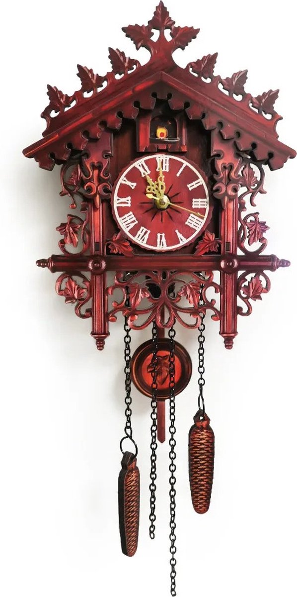 Tumex - Koekoeksklok - Wandklok - Woonkamer Klok - 25x19cm - Klein Design - Geruisloze Slinger - Werkt op 1 AA Batterij - Rood