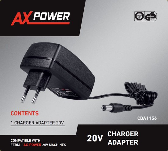 FERM - AX-POWER - CDA1156 - 20 volt - oplader - Voor - AX-Power - Platform - Accu - 1.5Ah - 2.0Ah - 4.0Ah - CDA1154 - CDA1155 - CDA1158 - en voor - FX-POWER - accu's