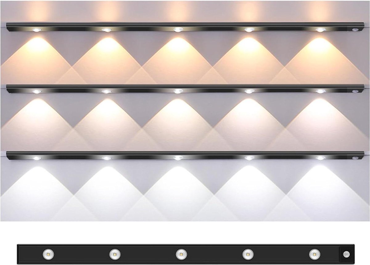 Nachtlampje voor Wandmontage - 60 cm Onder Kast Licht - Indoor Oplaadbaar Bewegingssensor Licht - Magnetisch Dimbare Kastverlichting - 3 Kleuren 3 Modi - Keuken Trap