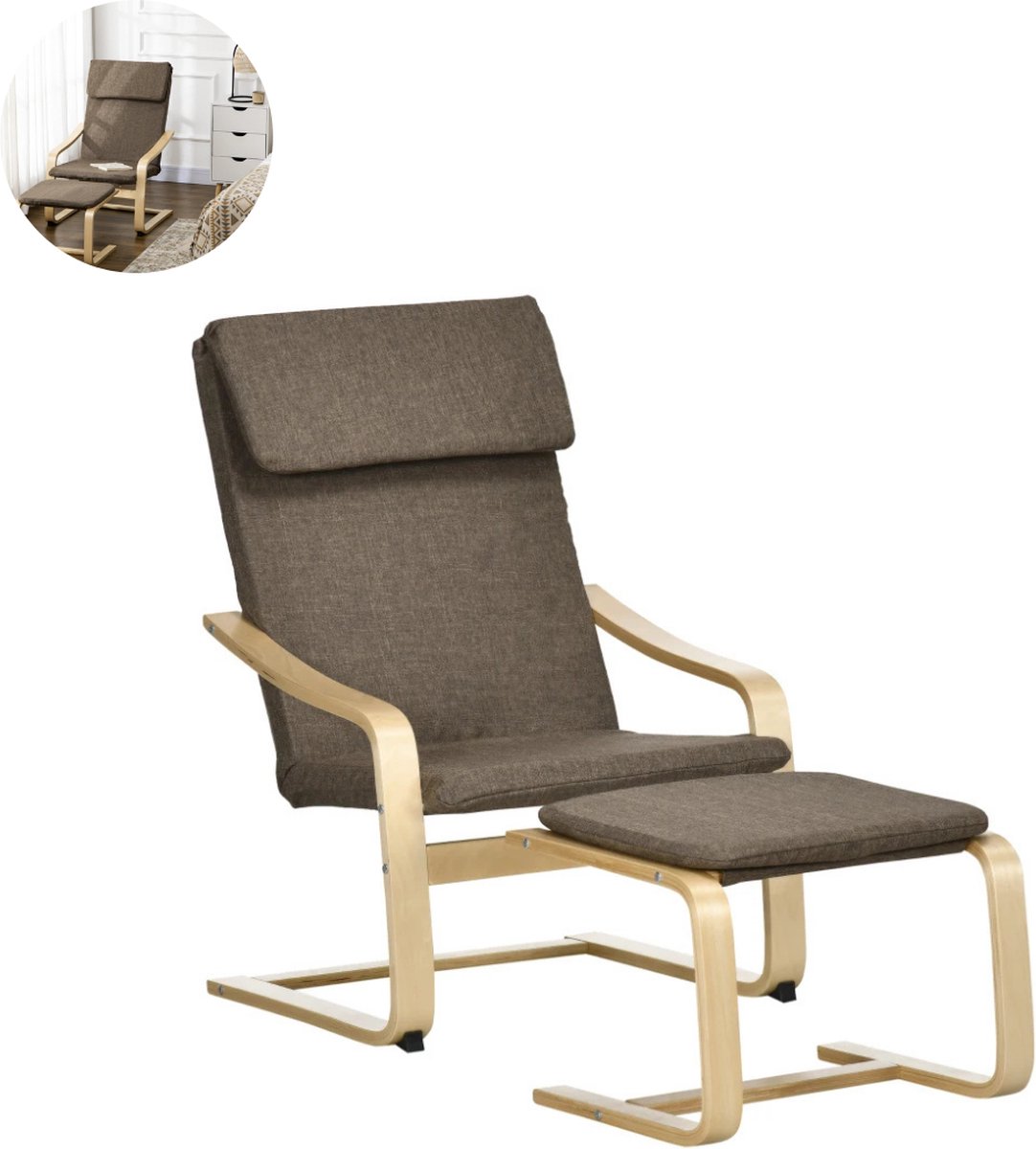 GranMaison Fauteuil - Relaxzetel - Relaxstoel - Relaxfauteuil - Stoel - Met armleuning - Voor één Persoon - 66,5B x 80D x 99H cm - Bruin