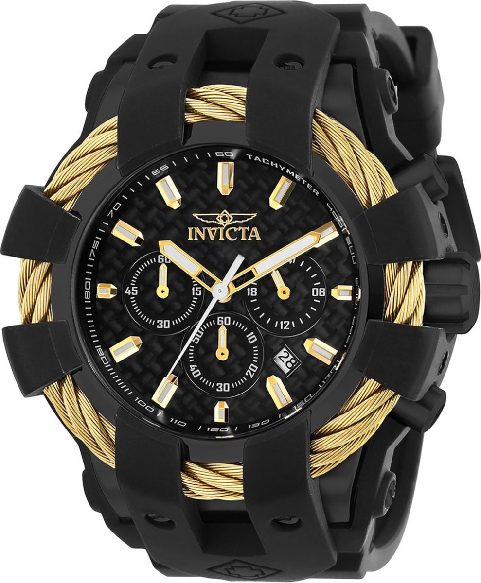 Invicta Bolt 23866 Heren Horloge - Waterdicht - Analoog - Quartz Uurwerk - Roestvrij Staal met zwarte Wijzerplaat - 48mm