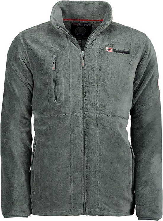 Geographical Norway Heren fleecejack met verborgen capuchon functionele fleece overgangsjas volledige rits sweatshirt opstaande kraag outdoor wandelen trekking bans productie, XL