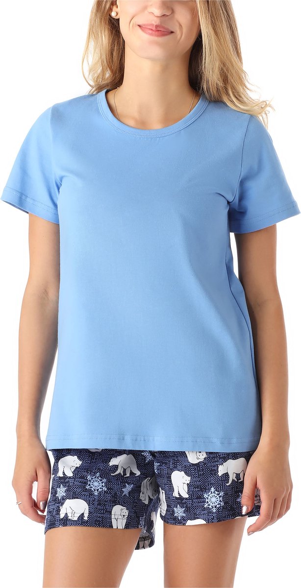 Merry Style Dames Pyjama - Korte mouwen - Korte broek - Katoen - MS-MS10-265-PJ - Blauw Beer - 176