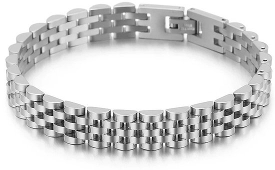 Zilverkleurige armband in schakelstijl met dubbele rij schakels.
