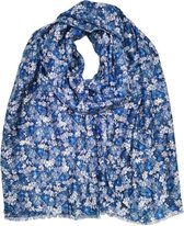 Lange dames sjaal Joanca gebloemd motief blauw wit goud lichtblauw donkerblauw korenblauw