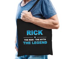 Naam cadeau Rick - The man, The myth the legend katoenen tas - Boodschappentas verjaardag/ vader/ collega/ geslaagd
